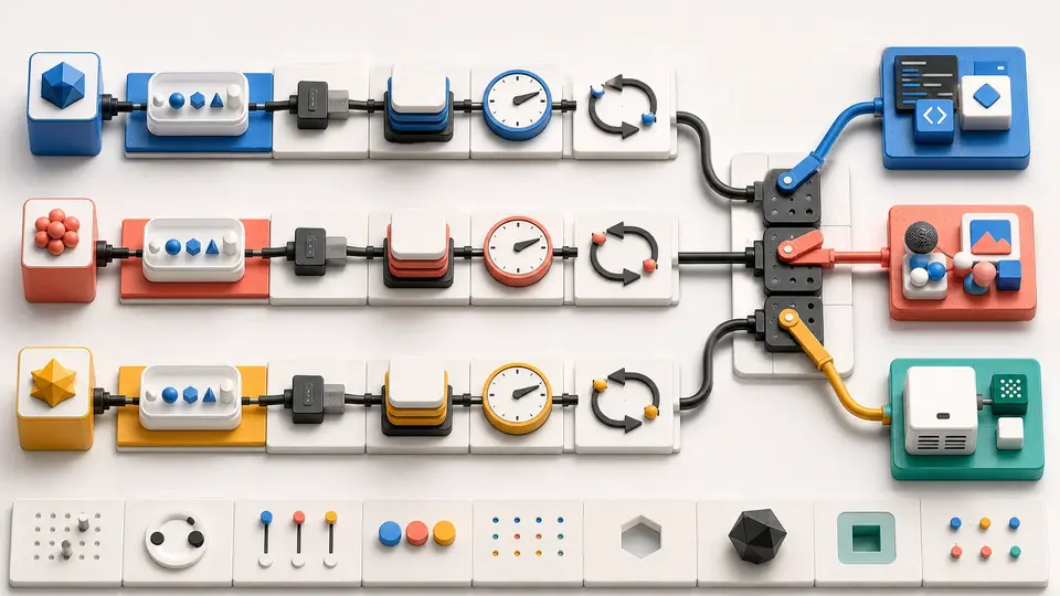 Different model modules run through identical workload test lanes before switches route them to suitable deployments
