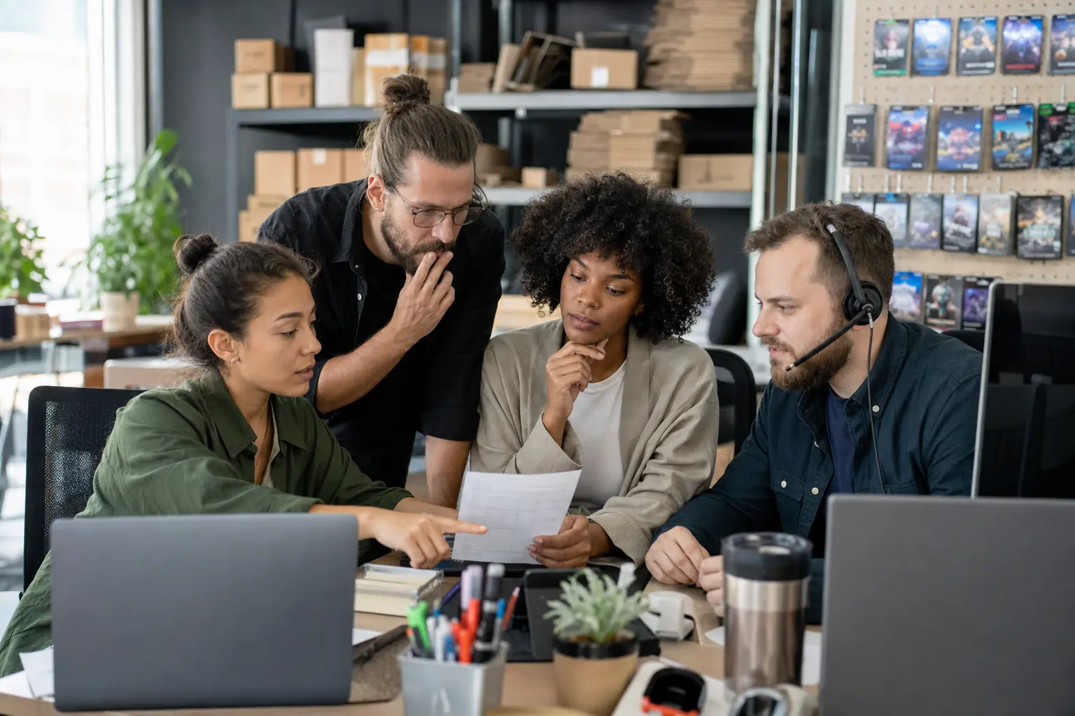 A marketplace support team reviews a complex customer case during a busy product launch.