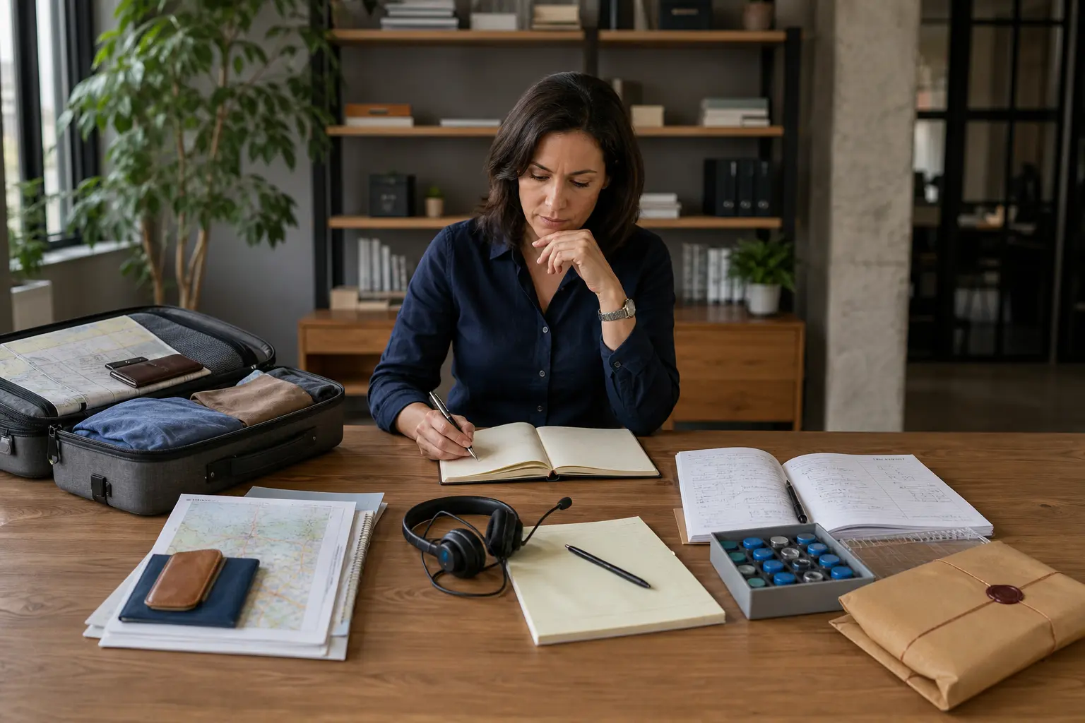 A professional supervises personal, workplace, scientific and security tasks from a central desk.