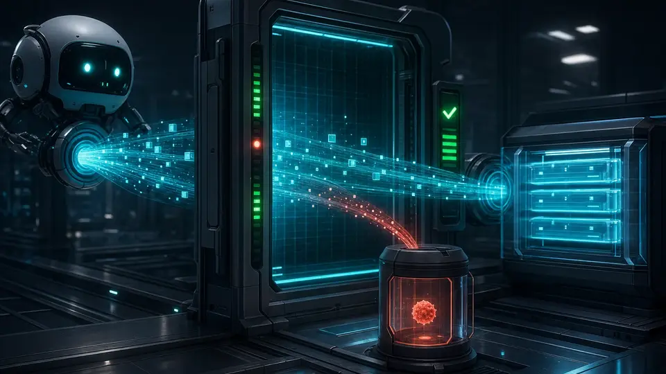 Automated canary gate diverting a synthetic secret while approved trace metadata continues to a telemetry store