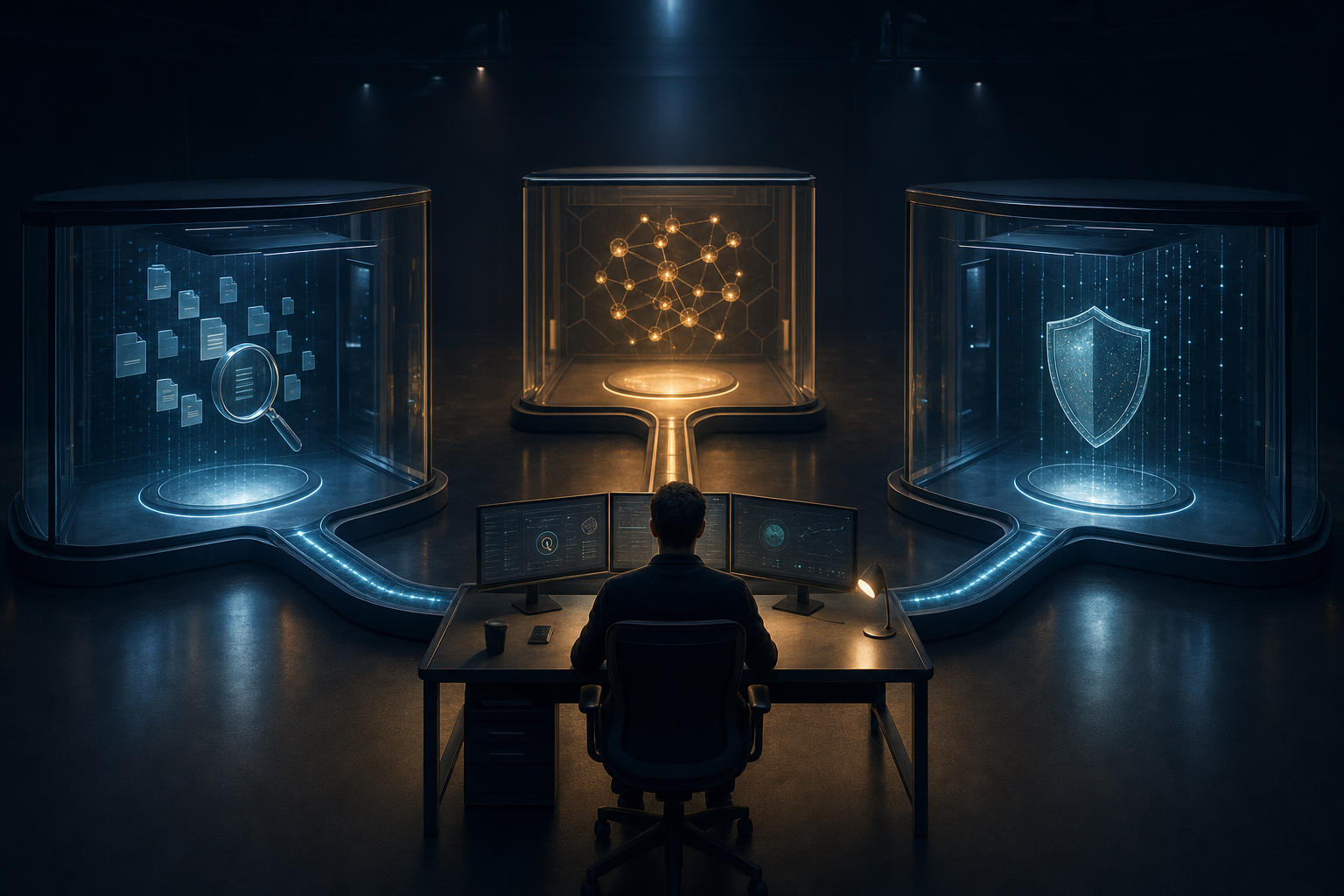 A software developer delegating repository search, test review, and security review to three isolated specialist workspaces