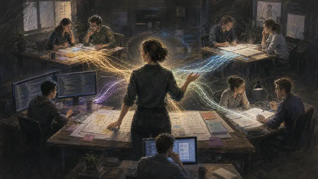 Engineering leaders oversee several coding agents moving work through planning, implementation, review, and verification.