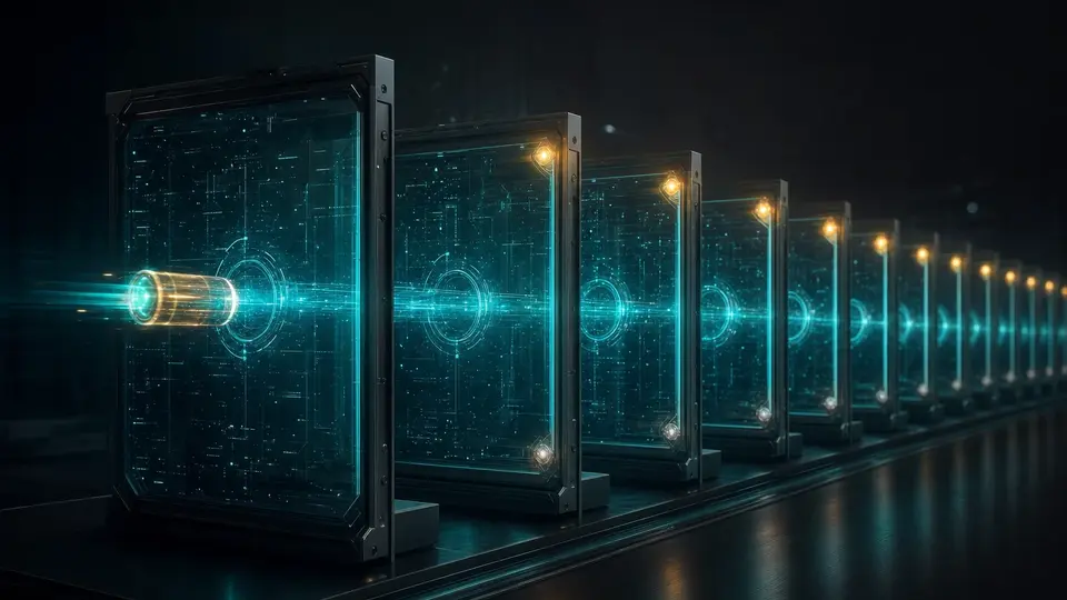 Editorial illustration of one progress token passing through a sequence of active lifecycle gates