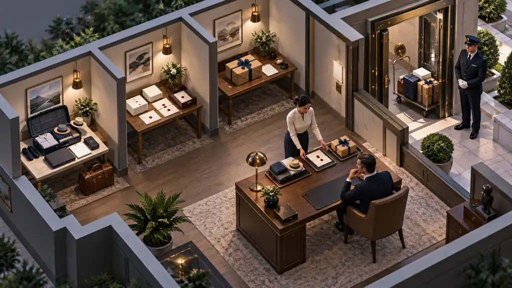 A personal assistant coordinates a trip, an email and a protected purchase from a secure private workspace while its owner reviews the next action.