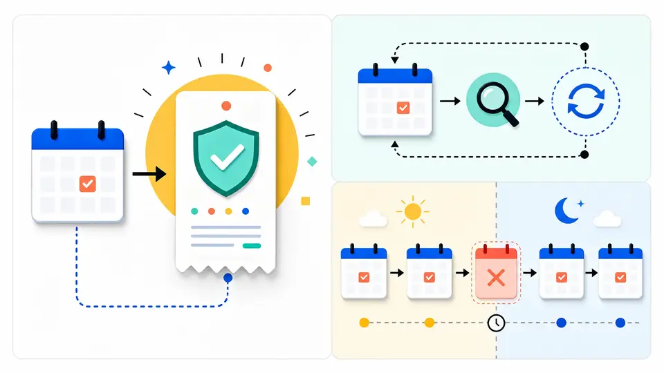 Calendar event receipt, bounded reconciliation loop, and recurring instances crossing a time change with one cancelled occurrence retained