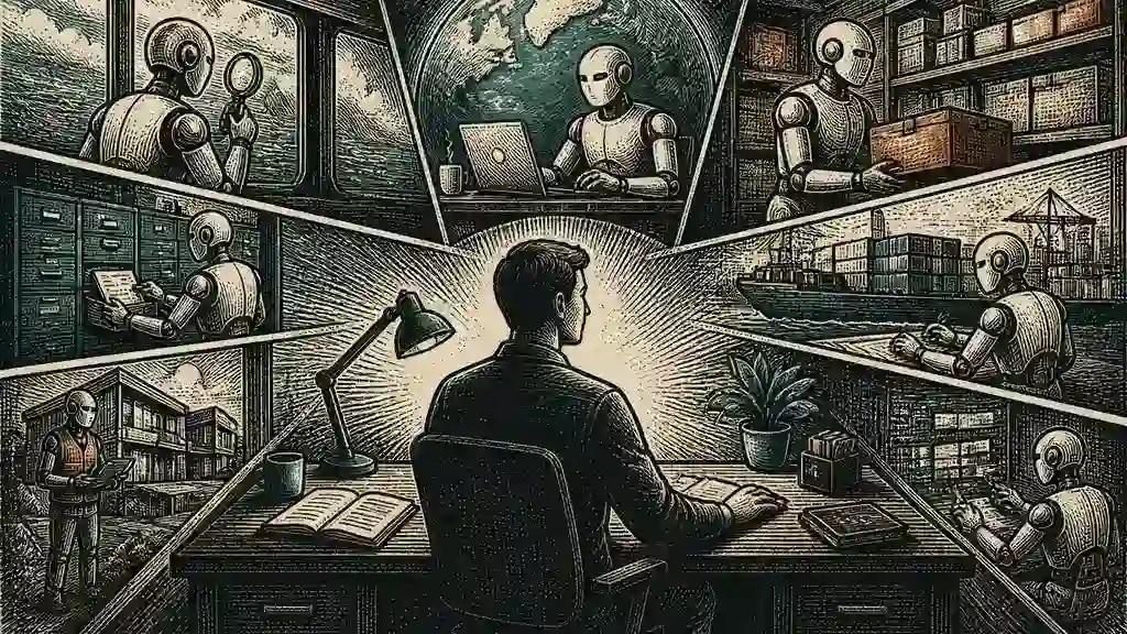 A human operator oversees web research, protected messaging, shipping, shared memory, property work and cybersecurity agents.