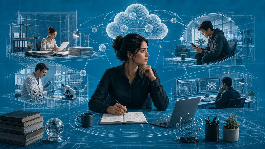 A human operator coordinates managed agents working across business, security, research and legal settings.