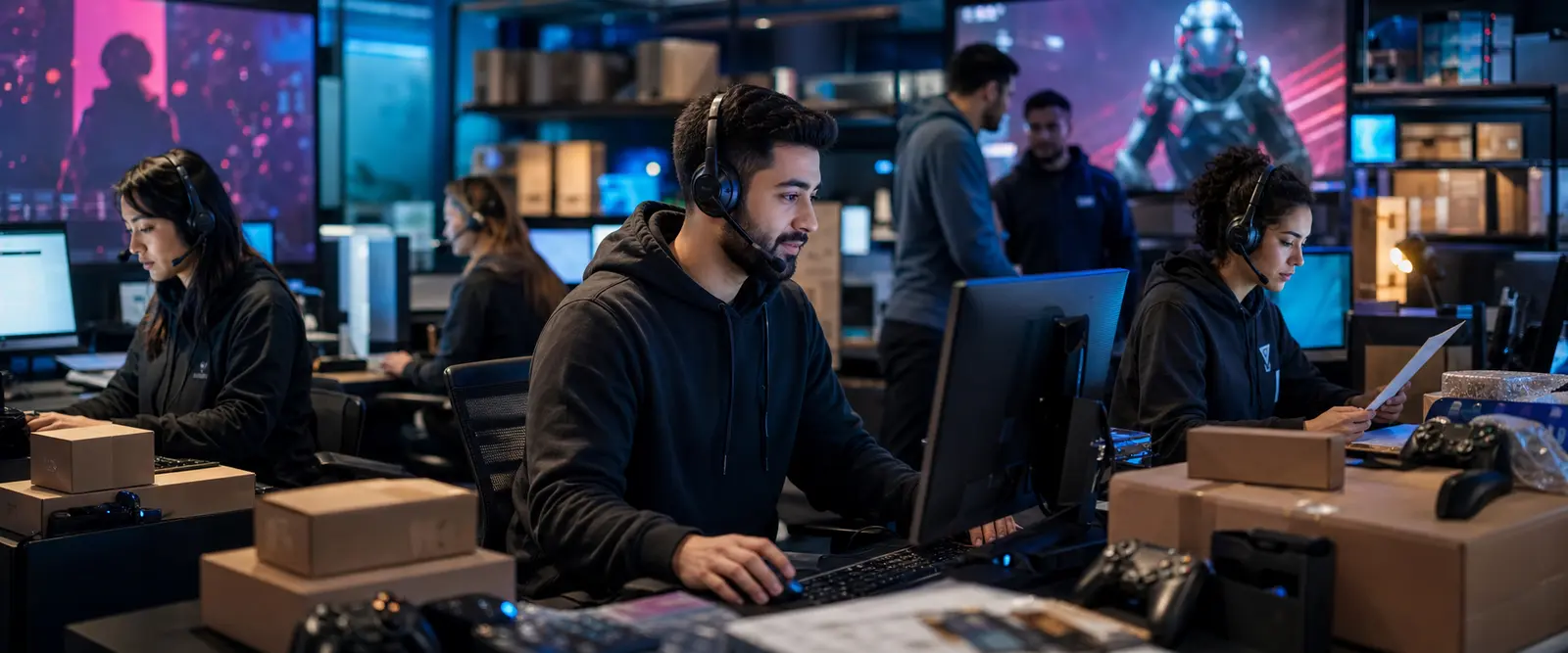 Marketplace sellers supervise customer support during a major digital-product launch.