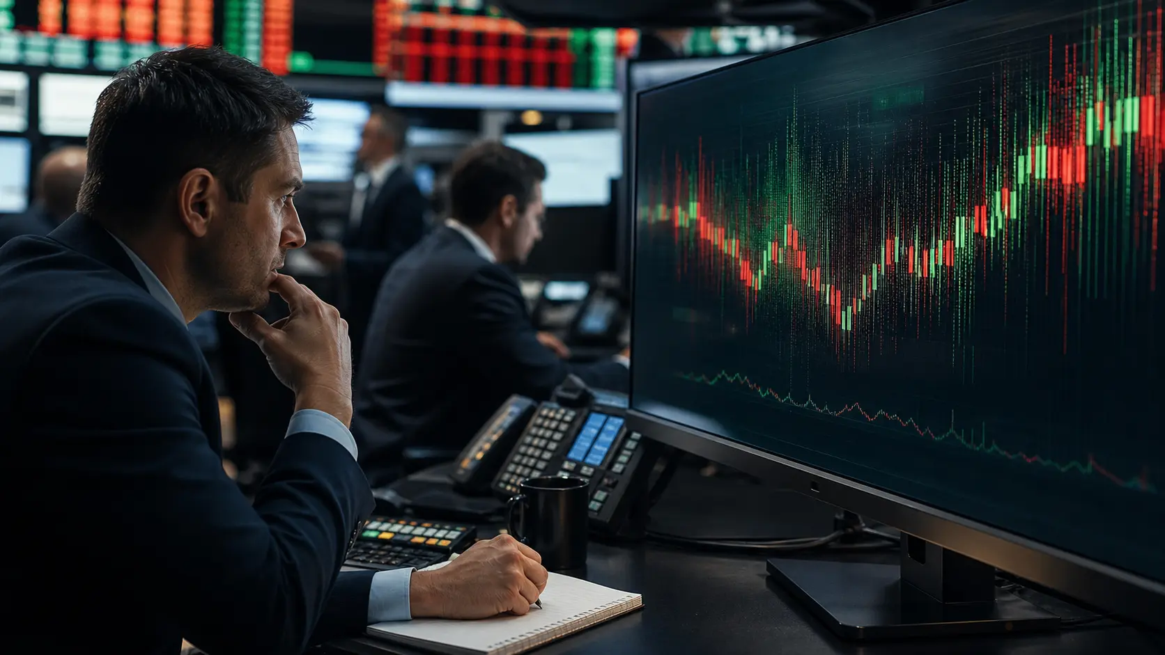 An equities trader studies a clear market pattern produced from a large governed data set.