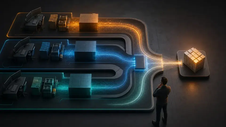 Three isolated engineering work lanes converge only after their owned modules reach a shared integration point