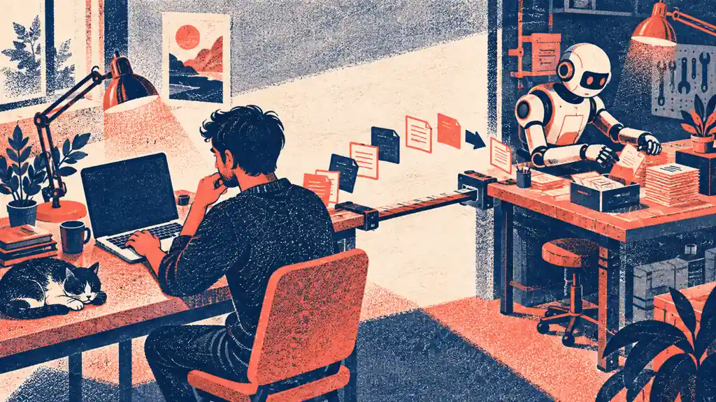 A developer keeps an original work session intact while an assistant continues a connected task at a separate background workbench.