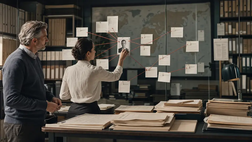 Two compliance analysts trace a cross-border chain of company records to one accountable owner.
