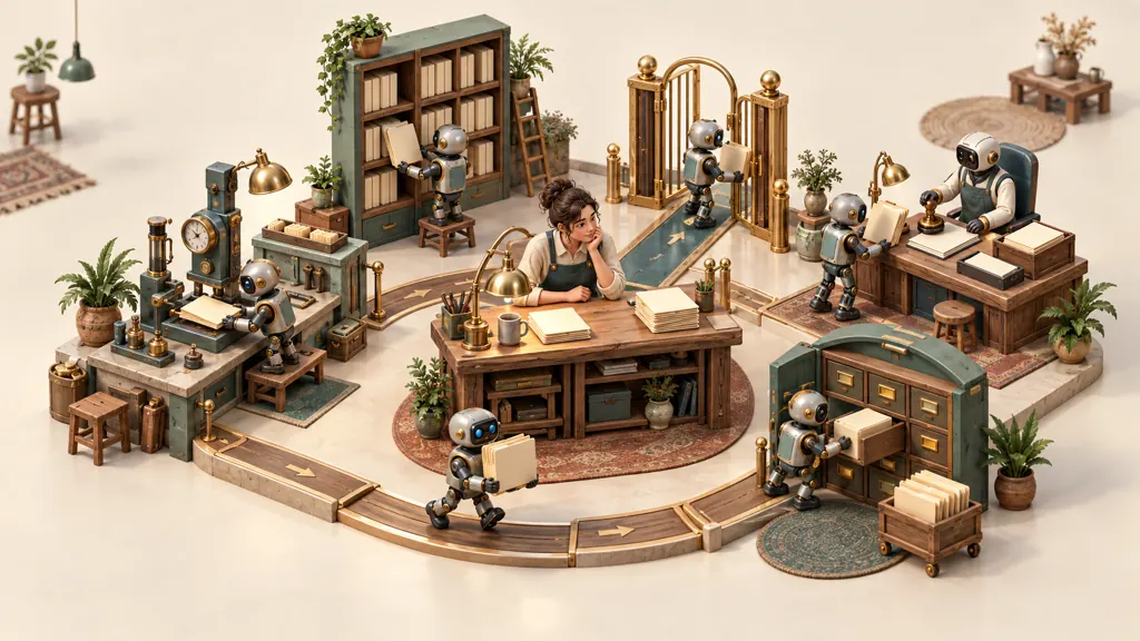 A miniature operations workshop brings agent testing, shared instructions, permission checks, review evidence and human approval into one supervised system.