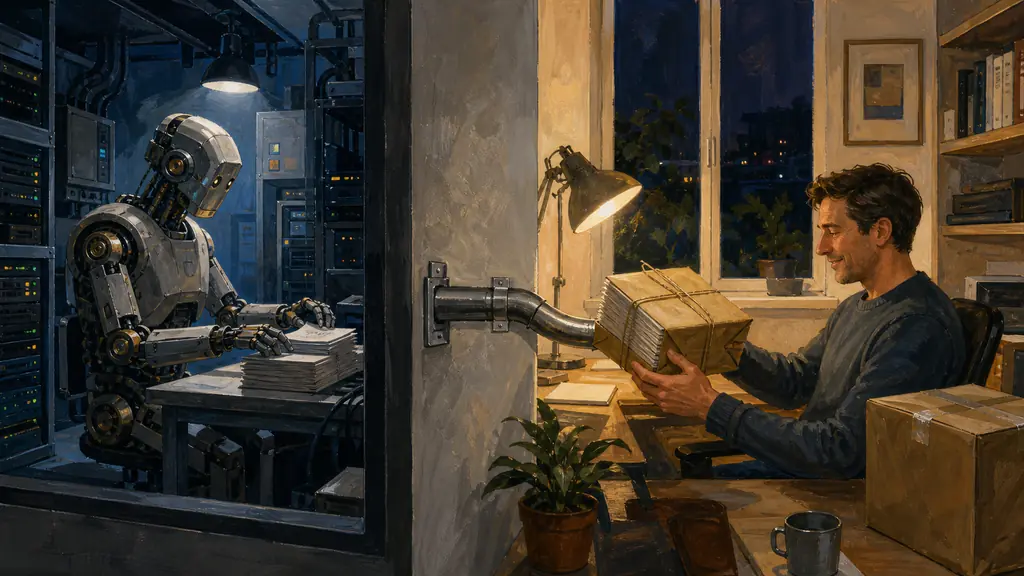 A remote coding assistant delivers a compact completion package to an engineer after working through a weak connection.