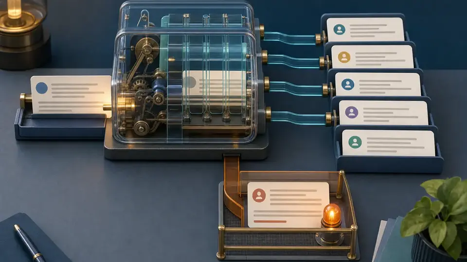 A bounded workflow contract turns a customer message into exact output cards while a separate review gate contains sensitive cases