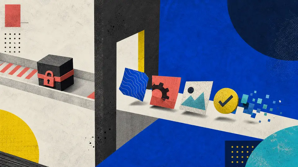Cut-paper trace fragments and state receipts pass through a portable exit gate while a sealed data path stays behind.