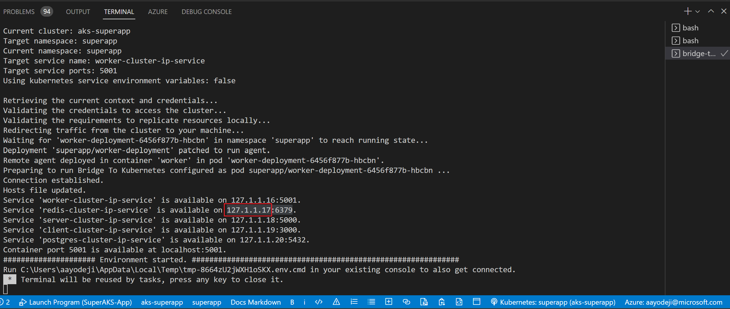 host address of cluster ip service