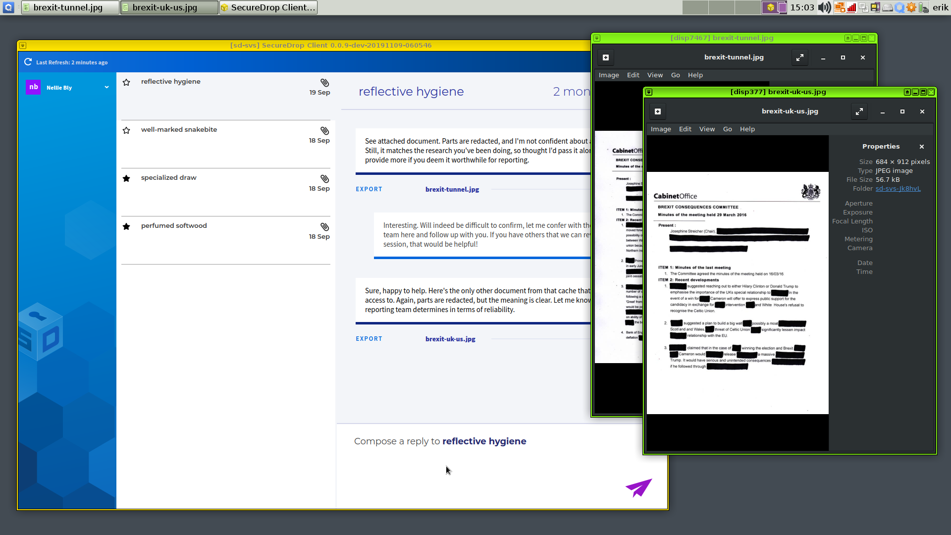 Example of viewing submitted documents inside Qubes OS using the SecureDrop Client