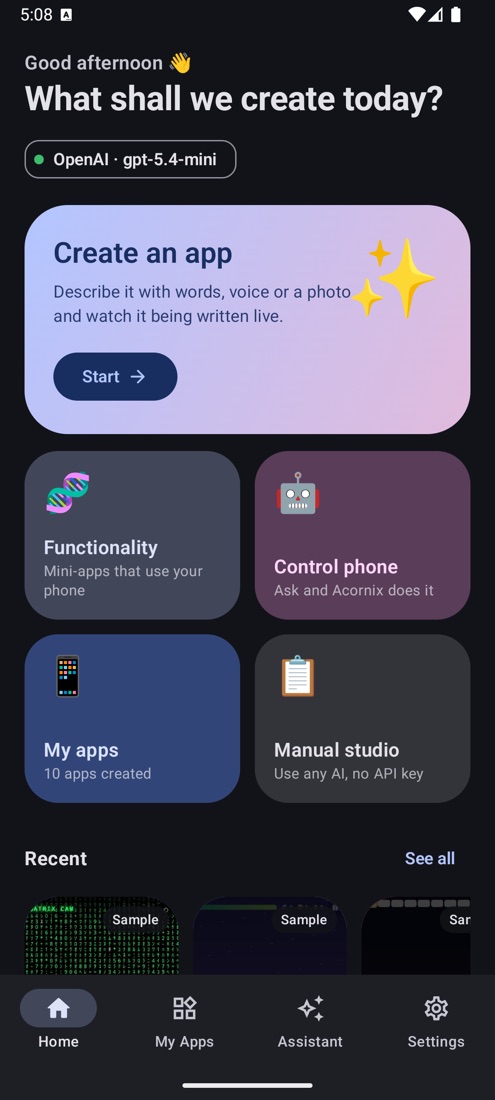 Home in dark mode