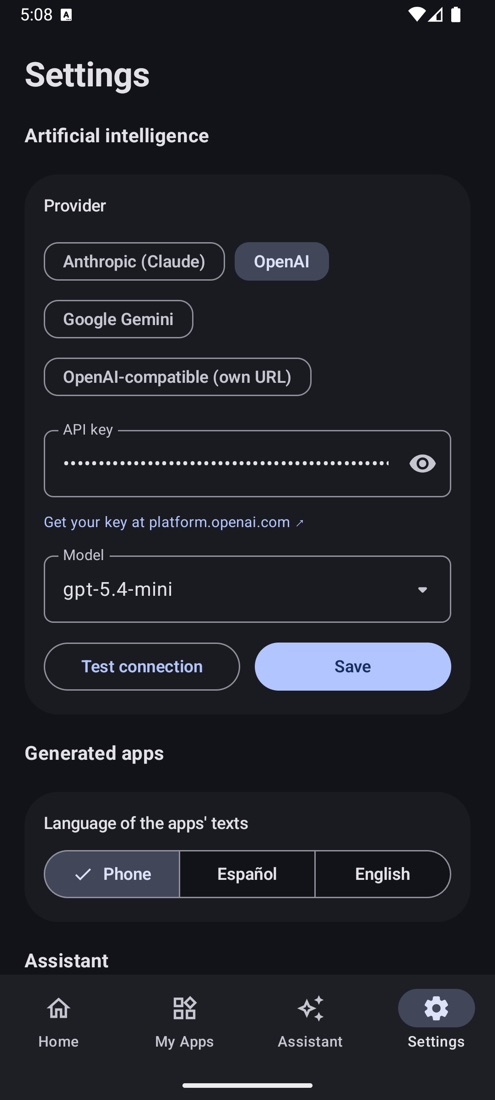 Settings in dark mode