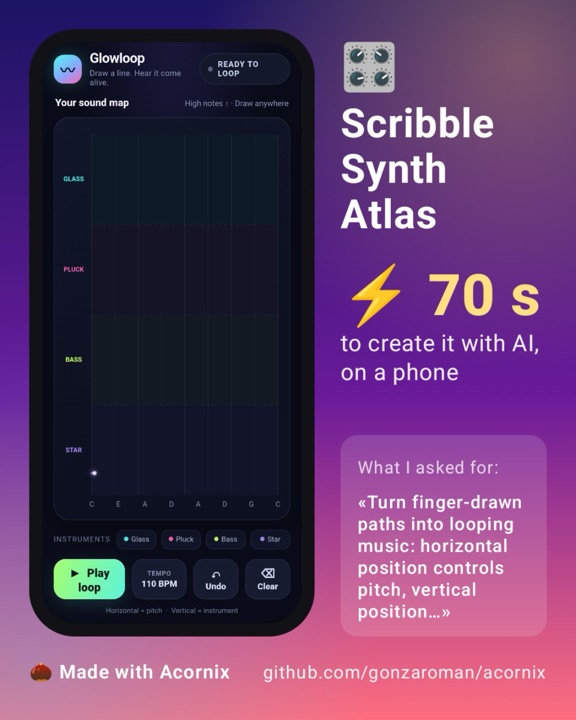 A share card: the app inside a phone, its name and ⚡ 70 s