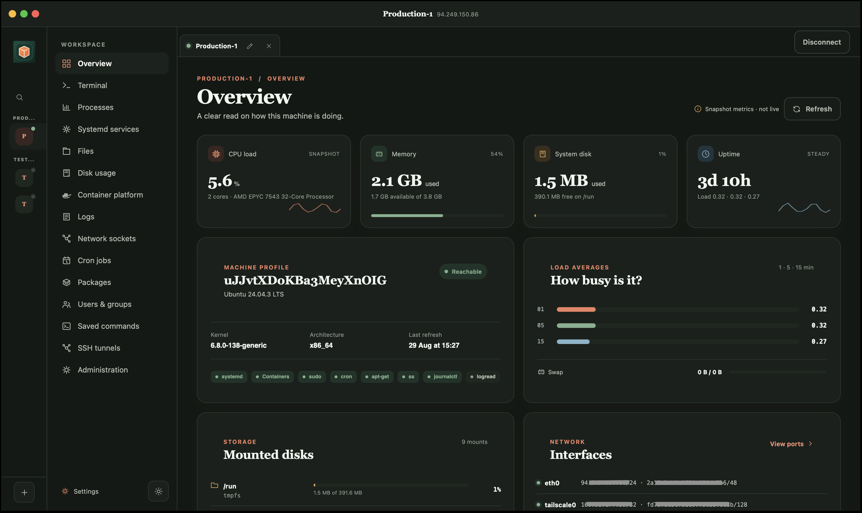 Serverbox homescreen