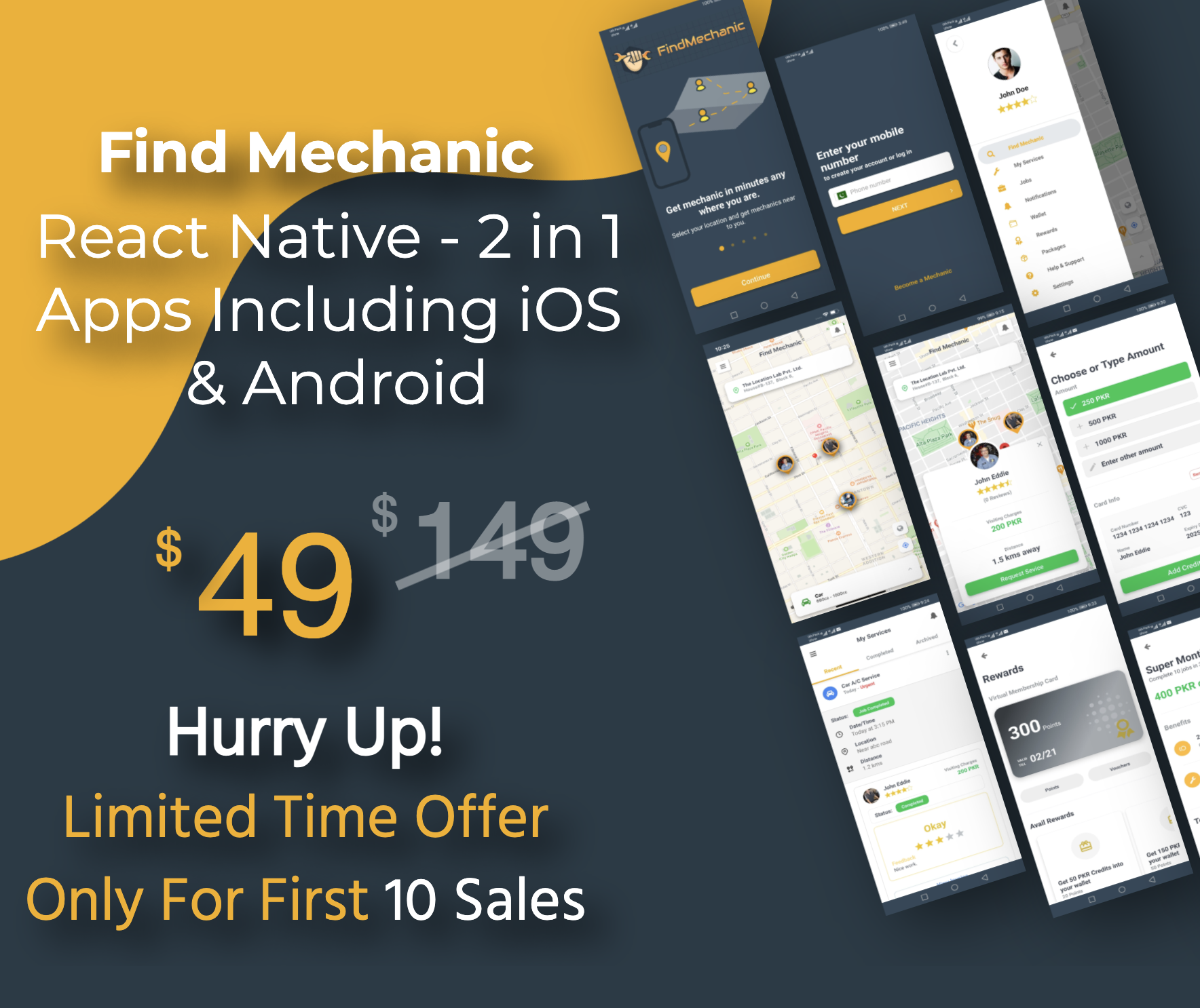 Find Mechanic - Premium React Native Full Application with Backend NodeJS for iOS & Android - 1