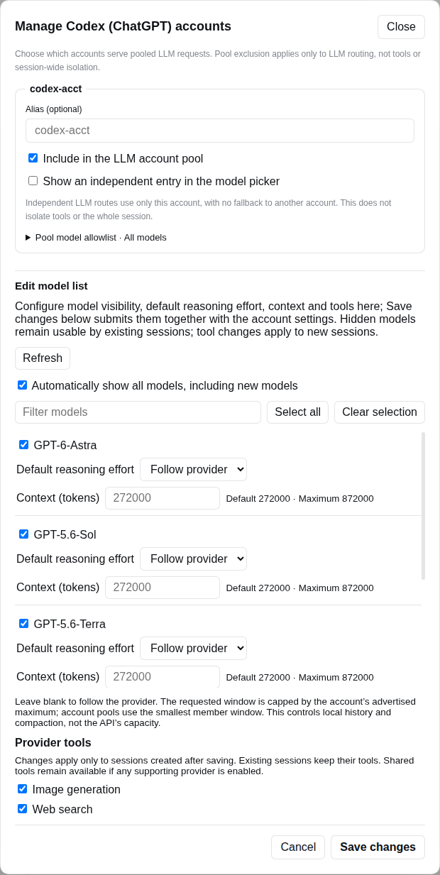 Model settings