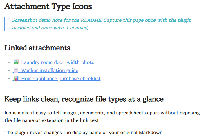 Attachment links with file-type icons