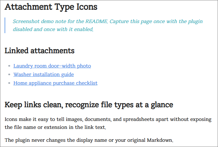 Attachment links without file-type icons