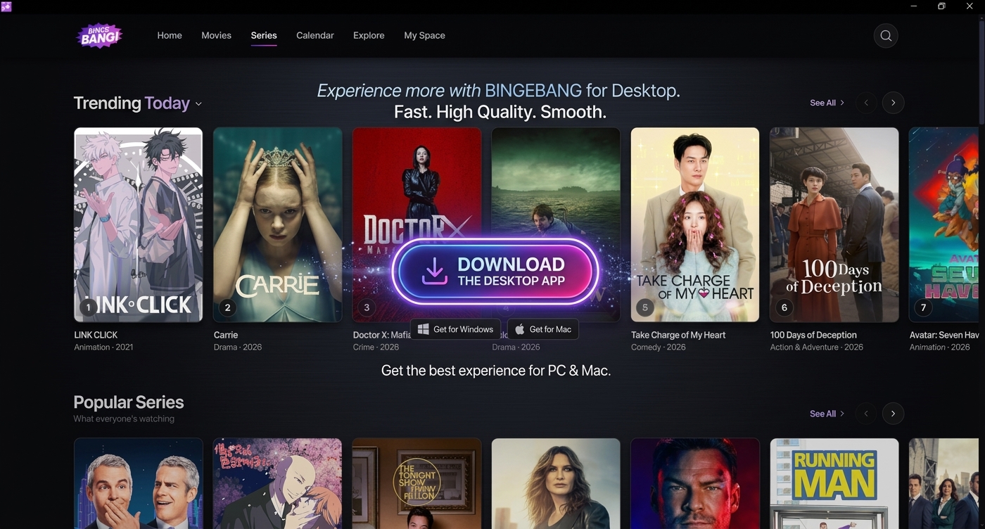 BigBang desktop app interface — cinematic movie streaming