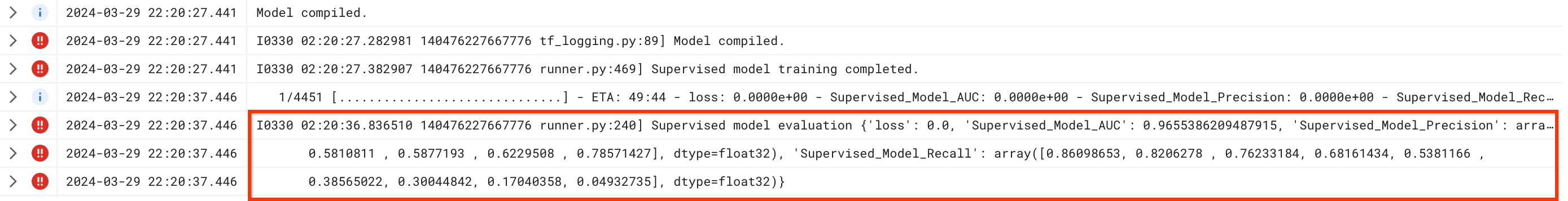 SPADE metrics in the logs