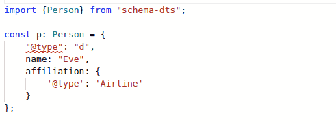Example of Code Completion using schema-dts