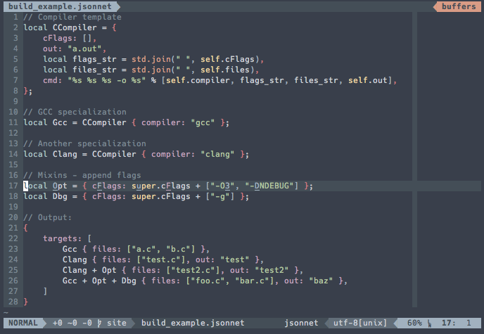 A screenshot of Jsonnet syntax highlighting