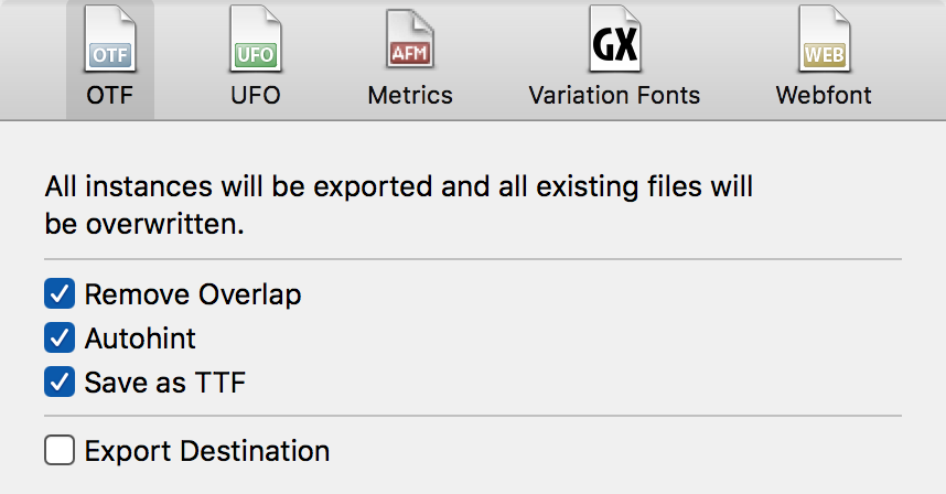 Font Export Options
