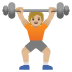 person lifting weights: medium-light skin tone emoji on Google