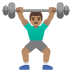 man lifting weights: medium skin tone emoji on Google