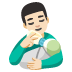 man feeding baby: light skin tone emoji on Google