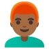 man: medium-dark skin tone, red hair emoji on Google
