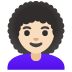 woman: light skin tone, curly hair emoji on Google