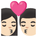 kiss: woman, man, light skin tone emoji on Google