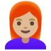 woman: medium-light skin tone, red hair emoji on Google