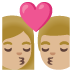 kiss: woman, man, medium-light skin tone emoji on Google