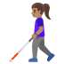 woman with white cane: medium skin tone emoji on Google