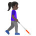 woman with white cane facing right: dark skin tone emoji on Google