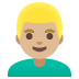 man: medium-light skin tone, blond hair emoji on Google