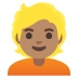 person: medium skin tone, blond hair emoji on Google