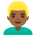 man: medium-dark skin tone, blond hair emoji on Google