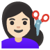 woman getting haircut: light skin tone emoji on Google
