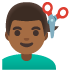 man getting haircut: medium-dark skin tone emoji on Google